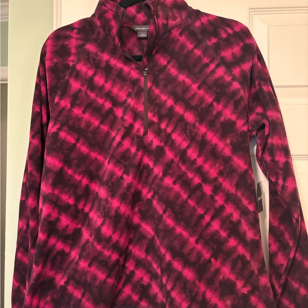 Eddie Bauer Magenta and Black Fleece Quarter-Zip
